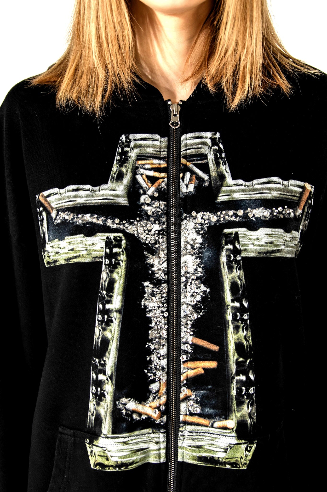 トップス HTH rhinestone zip hoodie ASH CROSS RHINESTONE ZIP HOODIE – VIPERERA