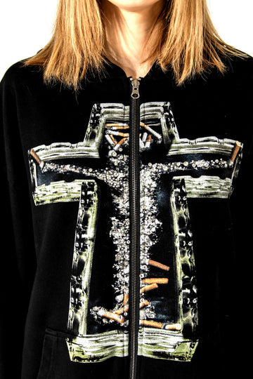 ASH CROSS RHINESTONE ZIP HOODIE – VIPERERA