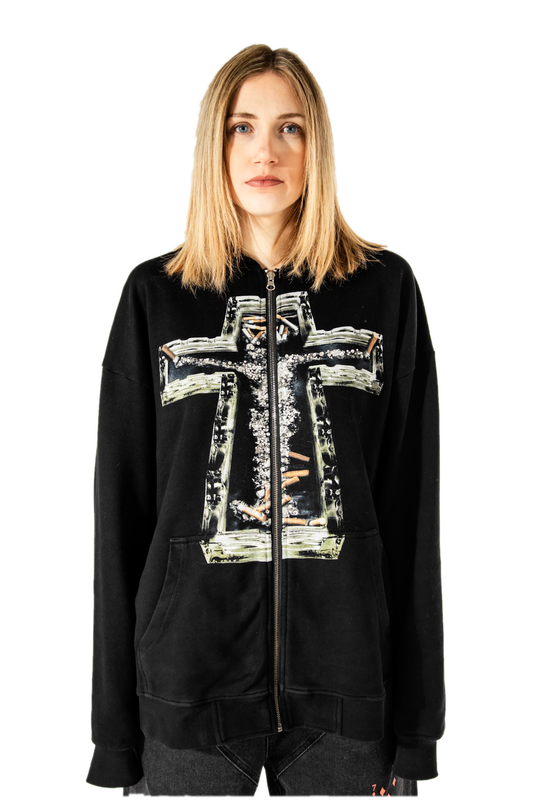 ASH CROSS RHINESTONE ZIP HOODIE